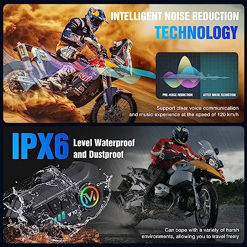 FEYA Motorcycle Helmet Speakers High Battery Life Helmet Headphone IPX6 Automatic Answer/Call Music Control/Intelligent Noise/Wake up Siri, 2 Different Types of Mic - Compatible with All Helmets - Y10 - style: Y10