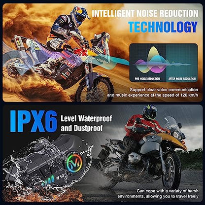 FEYA Motorcycle Helmet Speakers High Battery Life Helmet Headphone IPX6 Automatic Answer/Call Music Control/Intelligent Noise/Wake up Siri, 2 Different Types of Mic - Compatible with All Helmets - Y10 - style: Y10