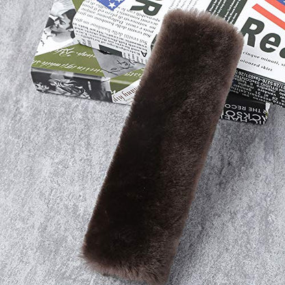 OGLAND Genuine Sheepskin Soft Fuzzy Car Seat Belt Pad,Comdy Fluffy Seat Belt Cover for Shoulder Pad Neck Cushion Protector Car Accessories Woman Man Girl Kids(1Pcs/Teak) - color: Teak