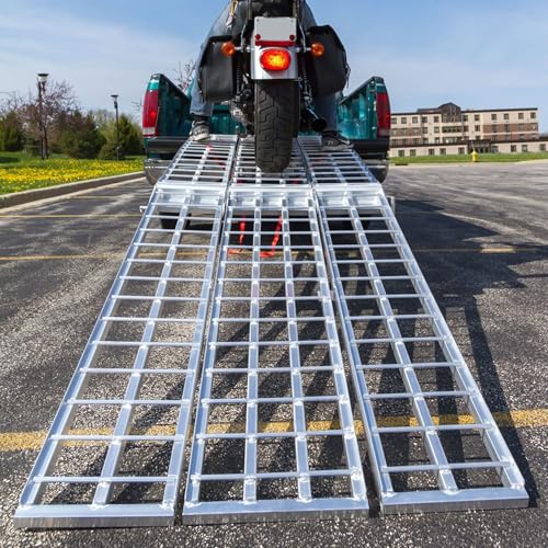 Black Widow Aluminum Folding Motorcycle Ramp for Pickup Trucks, Arched Design, 10’, Silver – Heavy-Duty Portable Automotive Loading Ramps for Truck and Trailer - size: 10 feet