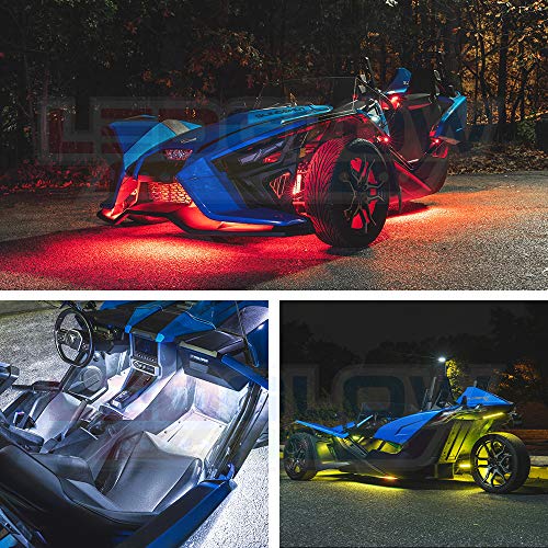 LEDGlow 20pc Bluetooth Advanced Million Color LED Neon Underlow Lighting Kit Fits Polaris Slingshot - Motorcycle Smartphone App - Automatic Brake Lights - Waterproof Control Box - Flexible Strips