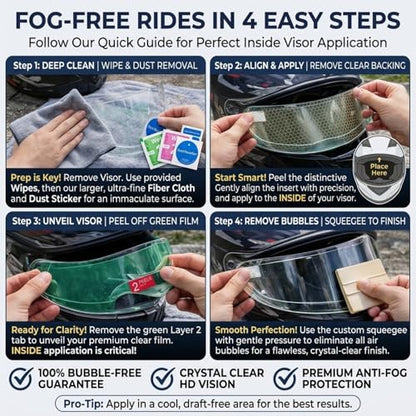 Motorcycle Helmet Anti-Fog Film, Universal Visor Insert, Clear Anti-Fog + Rainproof HD Lens Protector for Safer Riding, Easy Install (4 Pack)