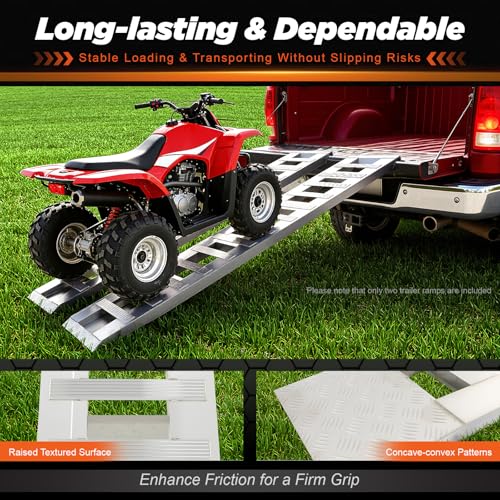 Pair of 80" x 15" Aluminum Truck Car Auto Trailer Ramps 6000lbs Capacity Loading and Unloading Ramps with Crossbar Universal Bike Motorcycle ATV Lawnmower Ramp Hook End - size: 15”W x 80”L