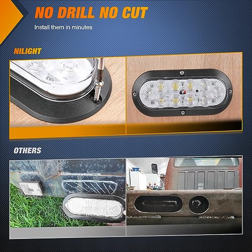 Nilight 6 Inch Oval White LED Trailer Tail Lights Surface Mount 2PCS 10 LEDs Waterproof Reverse Back Up Trailers Lighting for Truck RV Boat Bus Lorry Camper Van Caravan - color: White Lights Screws 2PCS