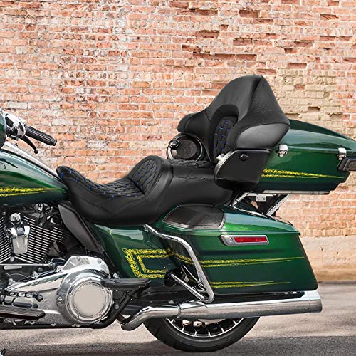 CC RIDER Motorcycle Hammock Seat and King Tour Trunk Backrest Fit For Harley Touring 2014-2023 Street Glide FLHX Road Glide FLTRX Road King FLHR Electra Glide FLHT and Trike models - color: 16# Blue Seat+ Tour Trunk Backrest