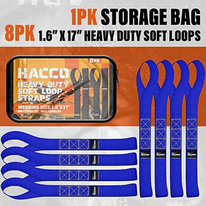 Haccoplanet 8PK Soft Loop Motorcycle Tie-Down Straps, 1.6 x 17inch 12000LB Break Strength, Heavy Duty Tie Down Loops for Securing ATV, UTV, Dirt Bike, Lawn & Garden Equipment (Blue) - color: Blue