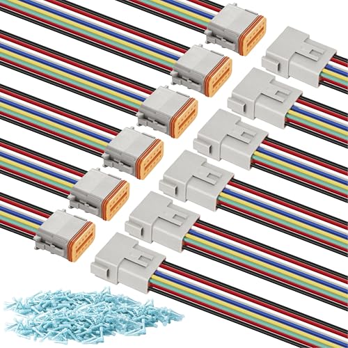 Deutsch DT 12 Pin Wiring Harness Connector 6 Kits, Deutsch Male Female 2 Wire Way Waterproof Automotive Electrical Connector 16 AWG with Heat Shrink Tubing for Car Truck Boat, grey - color: 6 Sets-Grey, size: 12Pin