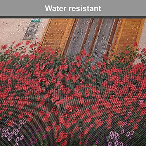 Lunarable Shutters Chair Cushion Pad, Photo of Window with Fresh Flowers Mediterranean Summertime Traditional House, Seat Padding for Kitchen & Patio with Anti-Slip Backing, 16"x16", Red Peach Green - color: Red Peach Green, size: Pack of 1