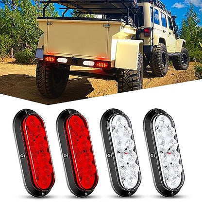Nilight 6 Inch Oval Red White LED Trailer Tail Light 4PCS Waterproof Stop Brake Turn Reverse Back Up Surface Mount Trailers Lights for Truck RV Boat Bus Lorry Van Caravan - color: Red/White Lights Screws 4PCS