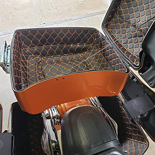 Advanblack Barracuda Silver Denim King Tour Trunk Pack, Black Mount Bracket, Top Luggage Rack, Orange Trunk Pak Liners Fit for 09-Later Harley Touring, Road Glide, Street Glide Special, Electra Glide - color: Barracuda Silver Denim