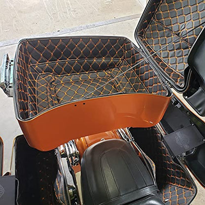 Advanblack Barracuda Silver Denim King Tour Trunk Pack, Black Mount Bracket, Top Luggage Rack, Orange Trunk Pak Liners Fit for 09-Later Harley Touring, Road Glide, Street Glide Special, Electra Glide - color: Barracuda Silver Denim