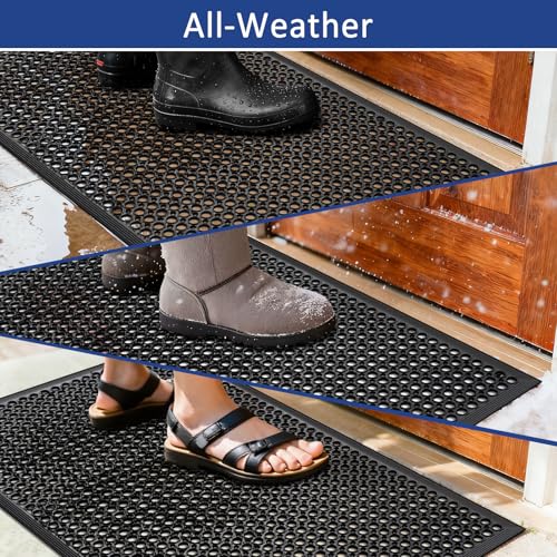Anti Fatigue Rubber Floor Mats Restaurant Kitchen Rubber Drainage Mat Out Door Mats Durable Non-Slip Bar Floor Mat Utility Mat Indoor Outdoor Wet Area Use 24" x 36" Black - size: 24" x 36"