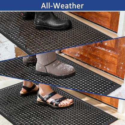 Rubber Floor Door mat Anti-Fatigue Commercial Restaurant Floor Mats 36" x 60" New Heavy Duty Non Slip Rubber Kitchen Drainage Mat Black Bar Floor Mat - size: 60"L x 36"W x 0.4"Th