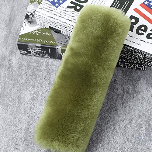 OGLAND Genuine Sheepskin Soft Fuzzy Car Seat Belt Pad, Comfy Fluffy Seatbelt Cover for Shoulder Pad Neck Cushion Protector Car Accessories Woman Man Girls Kids(1pcs/Pea Green) - color: Pea Green