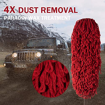 Car Duster Exterior Scratch Free,Car Dust Brush with Extendable Telescoping Handle to Remove Dust Pollen,Duster for Car,Truck,RV and Motorcycle,Large Auto Mop Duster Head, Wax Cotton Hair - color: Red Set-cotton