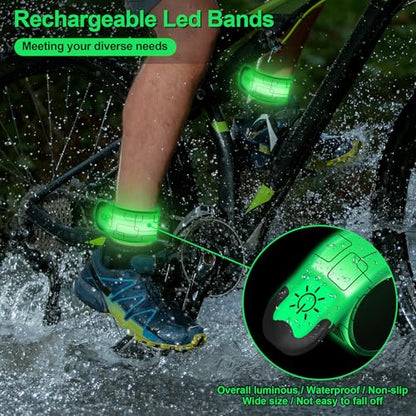 LED Armband Rechargeable for Night Running Walking(2 Pack), High Visibility LED Slap Armband Reflective Running Gear, 6 Colors & 3 Modes Adjustable Light Up Armbands for Men Women Kids