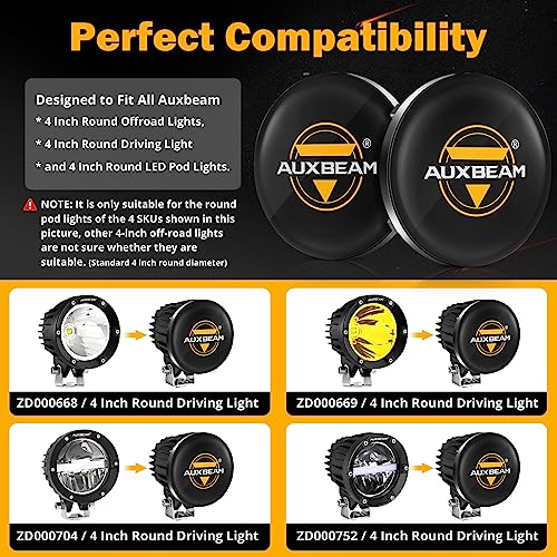Auxbeam C4 Series 4 Inch Light Covers, 2PCS LED Round Black Plastic Protective Light Covers, Snap-On Design Waterproof and Scratch-Resistant Covers, Pack of 2 - color: C4 Series-Black Covers