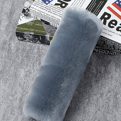 OGLAND Genuine Sheepskin Car Seat Belt Cover Pad-Soft Fuzzy Fluffy Seatbelt Covers-Comfy Shoulder Pad Neck Cushion Protector for Woman, Man, Girl Car Accessories (1Pcs/Blue Gray) - color: Blue Grey