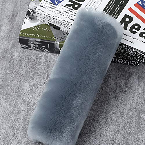 OGLAND Genuine Sheepskin Car Seat Belt Cover Pad-Soft Fuzzy Fluffy Seatbelt Covers-Comfy Shoulder Pad Neck Cushion Protector for Woman, Man, Girl Car Accessories (1Pcs/Blue Gray) - color: Blue Grey