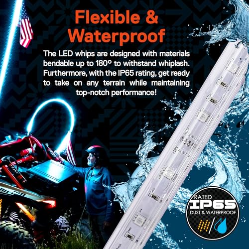 True Mods 2pc 3ft RGB LED Whip Light for UTV ATV [RF Wireless Remote] USA Flag Waterproof LED Lighted Whip CB Antenna Pole Stick for RZR Can-Am Polaris SxS 4x4 Quad Dune Buggy 4 Wheeler Accessories - size: 3 ft - Pack of 2