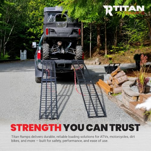 Titan Ramps 2-Pack 10-Feet Folding Aluminum ATV Arched Loading Ramp, Black – Portable and Compact with 1,200-Pound Capacity and Serrated Traction for Truck Bed or Trailer - size: 10 ft, 2 packs