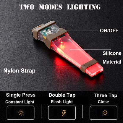 Helmet Signal Light Waterproof Survival Tactical Hiking Boating Cycling Personal Identification Marker Light (Hook Back Tan & Red) - color: Tan Strap+Red Light