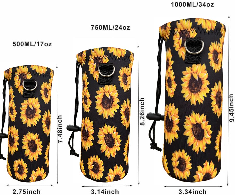 RICHEN Neoprene Water Bottle Carrier Bag with Adjustable Shoulder Strap,Insulated Water Bottle Cover for Stainless Steel/Glass/Plastic Bottles - color: Sunflowers, size: 750ml