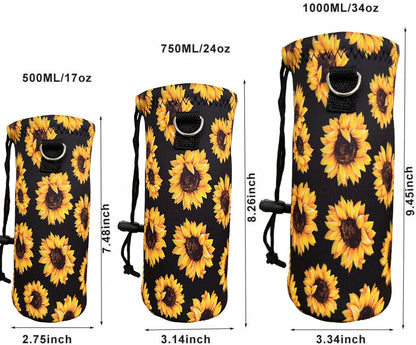 RICHEN Neoprene Water Bottle Carrier Bag with Adjustable Shoulder Strap,Insulated Water Bottle Cover for Stainless Steel/Glass/Plastic Bottles - color: Sunflowers, size: 750ml