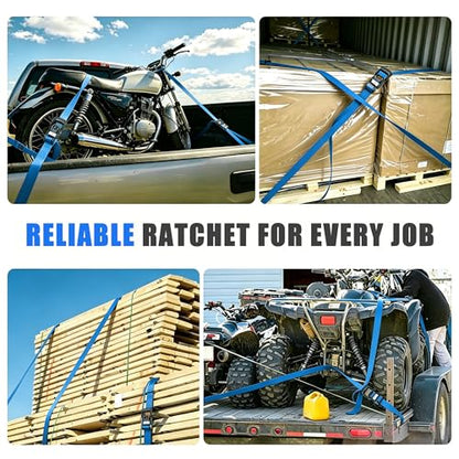 AWELCRAFT Ratchet Straps(4 Pack),3300lb Breaking Strength,1.5in×10ft Heavy Duty Tie Down Ratcheting with Padded Handles,Double J Hooks & 4 Soft Loops for Trailer,Trucks,Motorcycle(Blue) - color: Blue
