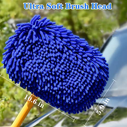 Mveqrrn Upgrade Car Wash Brush with Long Handle,Car Wash Brush Car Cleaning Brush Kit Car Wash Mop Car Wash Brush with Telescopic Pole Car Washing Brush with Scratch-Free Replacement Head(Blue - color: Blue-001