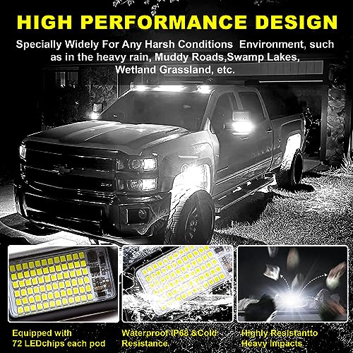 Nicoko 4Pods Pure White 72 LEDs SMD Chips 72w High Power Rock Lights Super Bright White Offroad Car Boat Underglow Lights IP68 Waterproof for Truck SUV UTV ATV RZR - size: Pure white rock lights - 4 pack
