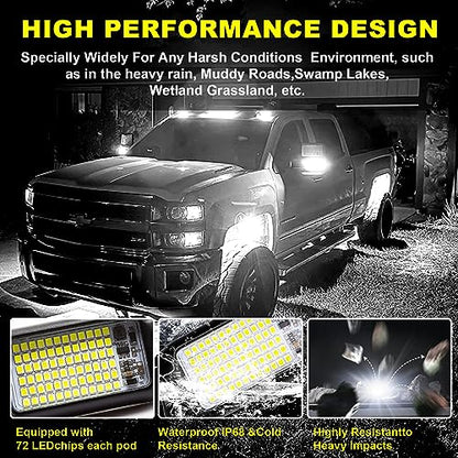 Nicoko 4Pods Pure White 72 LEDs SMD Chips 72w High Power Rock Lights Super Bright White Offroad Car Boat Underglow Lights IP68 Waterproof for Truck SUV UTV ATV RZR - size: Pure white rock lights - 4 pack