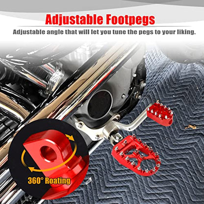 Goldfire Motorcycle Footpegs, 1 Pair Red CNC Wide Foot Pegs 360° Roating MX Chopper Bobber Style Fits for HD Dyna Sportster Fatboy Iron 883 (Red) - color: Red