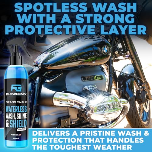 Flowgenix™ Waterless Car Wash Spray - Grand Finale - Motorcycle Cleaner & Car Wax Polish (8 oz) - Ceramic Coating - Incl. 2 Microfiber Towels - Quick Detailer Spray to Make Your Vehicle Shine - color: Waterless Car Wash Spray
