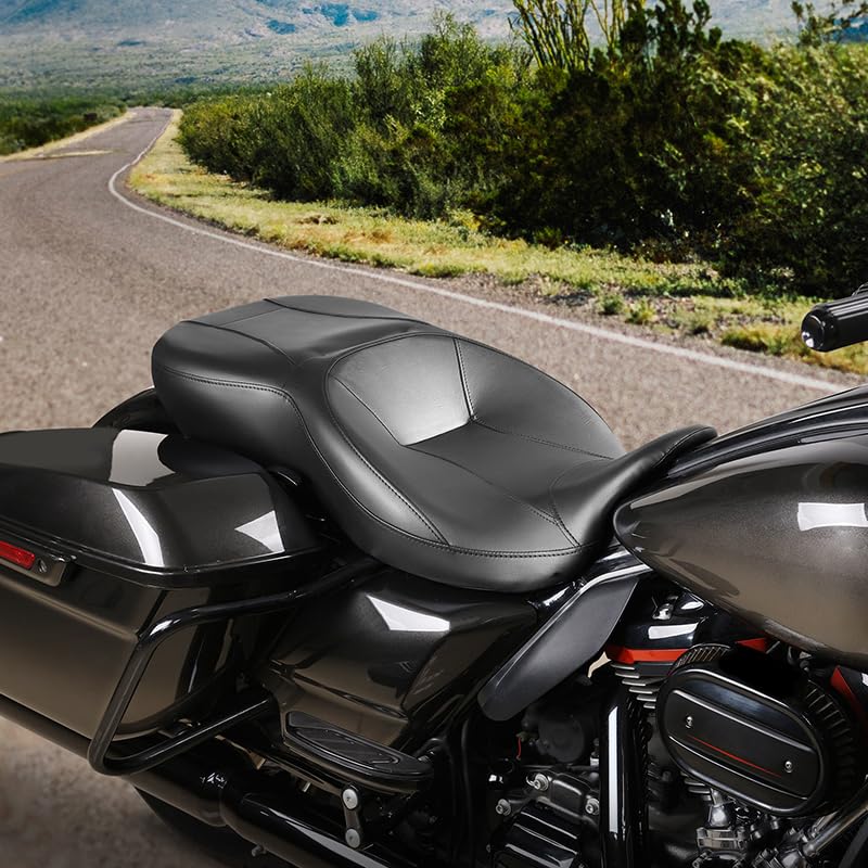 XMT-MOTO Rider and Passenger Seat Razor Backrest Pad For Harley Touring Glide 14-23 Black - style: Seat+Chopped Razor Passenger Backrest For Harley Touring '09-'23