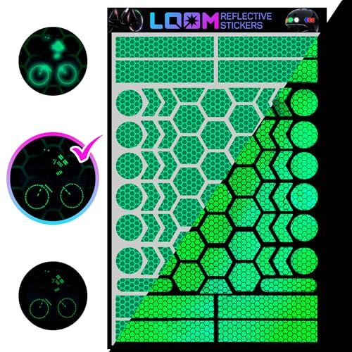 LOOM Reflective Stickers | 67pc Prismatic Grn | Reflective Stickers for Helmet, Bike, Motorcycle, Hard Hat | Waterproof Reflectors for Car, Trailer | Bike Reflectors for Night Riding - color: Prism-green