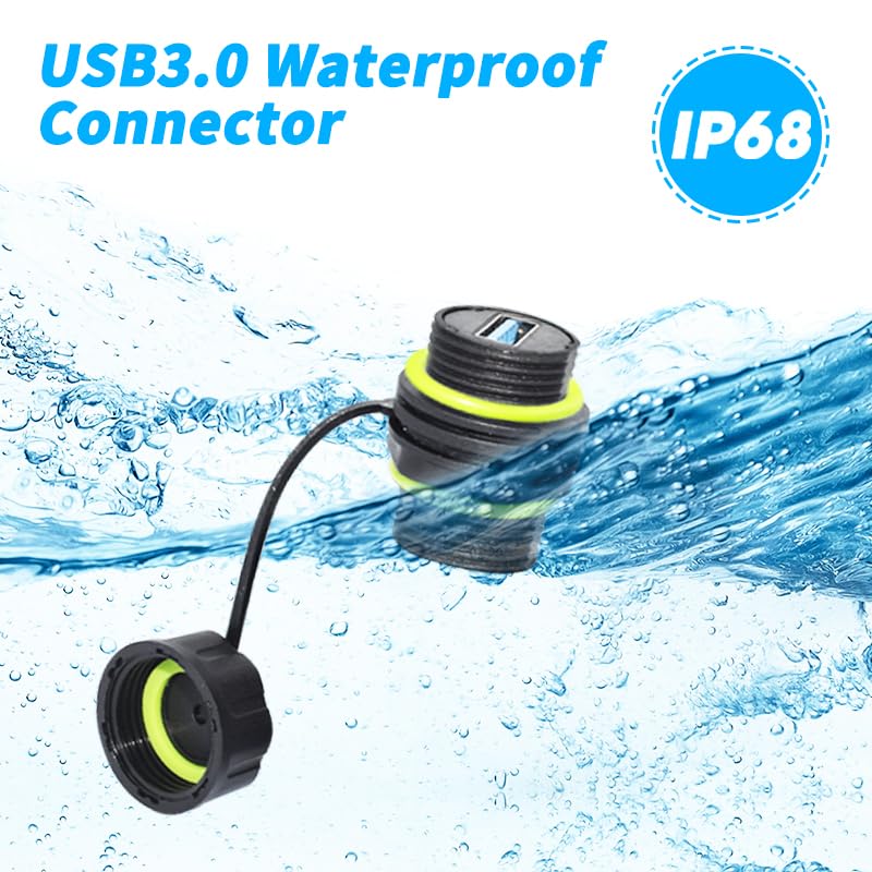 Waterproof Panel USB Connector, Waterproof IP68 USB 3.0 Panel Mount Connector, Female to Female, Bulkhead Extension Adapter, YPM20 2 PCS Pack