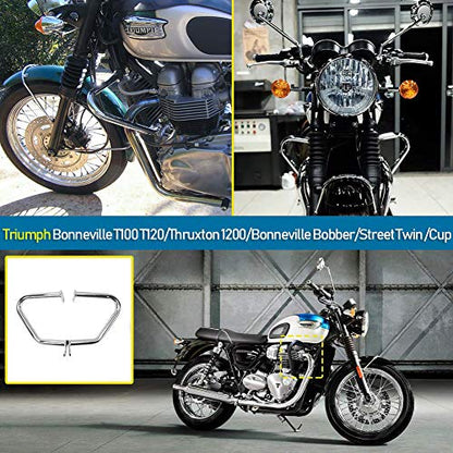 Crash Bars for T-riumph Bonneville Bobber Bonneville T100 T120 Street Twin Cup Thruxton 1200 R Motorcycle Steel Highway Engine Guard Bumper Frame Falling Protectors 2016 2017 2018 2019 2020 (Chrome) - color: Chrome