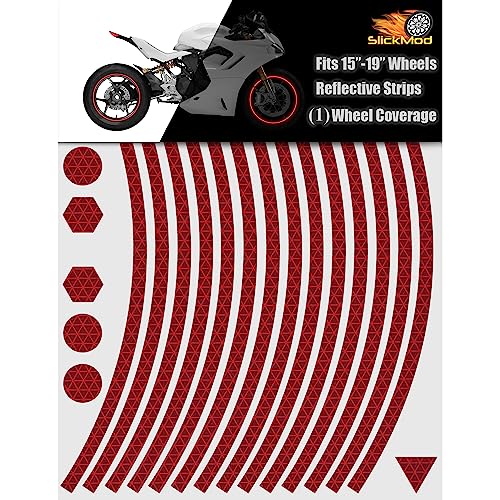SlickMod - 15" to 19" Rim Size Motorcycle Reflective Wheel Stripes Kit - 1 Wheel Rim Coverage Premium Stickers Pack - High Visibility (4. Red, 7mm Normal Width) - color: 4. Red, size: 7mm Normal Width