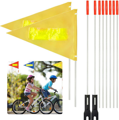 2 Pcs Safety Flag with Pole 6-Feet Adjustable Height Heavy Duty Fiberglass Pole Polyester Tear-Resistant Waterproof (Yellow with Reflective Strip) - color: 2 Pcs Yellow