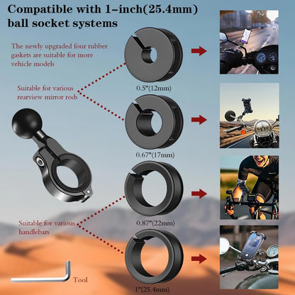 1" Aluminium Ball Mount Adapter, Ball Base Fits to Handlebar Diameter 0.86"-1.26" Rearview Mirror Pole and Bike Handlebar, Compatible with RAM Mounts Ball Sockets in 1 inch Socket (1pc)