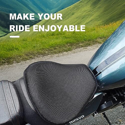 Motorcycle Seat Cushion, 3D Honeycomb Gel Pad, Pressure Relief Shock Absorption, Breathable Non-Slip Universal Cover for Long Ride, Fits Cruiser Street Touring Bike (Four Seasons)