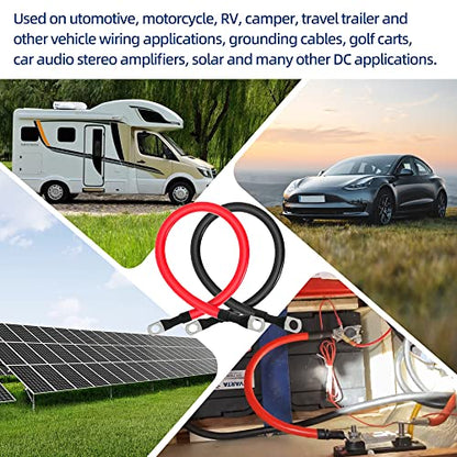 4 AWG Battery Cable 4AWG Gauge Pure Copper Battery Inverter Cables with 3/8 in Lugs Both Ends Power Inverter Wire Set for Automotive Solar Marine Boat RV Car Motorcycle Red and Black (1ft) - size: 1ft