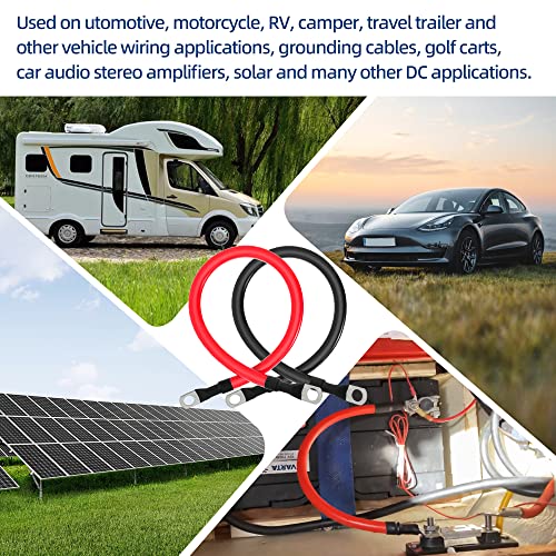 4 AWG Battery Cable 4AWG Gauge Pure Copper Battery Inverter Cables with 3/8 in Lugs Both Ends Power Inverter Wire Set for Automotive Solar Marine Boat RV Car Motorcycle Red and Black (1ft) - size: 1ft
