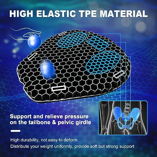 Motorcycle Gel Seat Cushion, 3D Honeycomb Shock-Absorbing, Hollow and Breathable, Hel Material is Compressive, Non-Breaking, Non-Hardening, Soft and Comfortable (Plush)