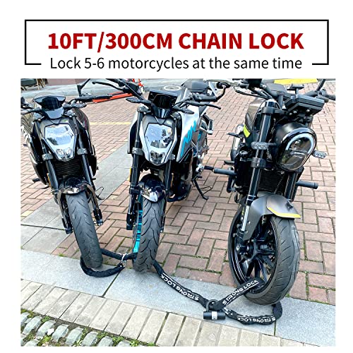 AKM Motorcycle Lock 10ft/300cmx10mm Thick Anti-Theft Heavy Duty Chain Locks with 4 Keys Security 16mm U Lock Disc Lock,Super Long Durable Bike Chain Lock for Motorcycles,Containers,Trailers - size: 10ft/300cm x 10mm Diameter Chain with Lock