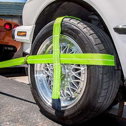 VULCAN Car Tie Downs - Snap Hook - Adjustable Loop - 4 Pack - High-Viz - 3,300 Pound Safe Working Load - size: High-Viz Reflective