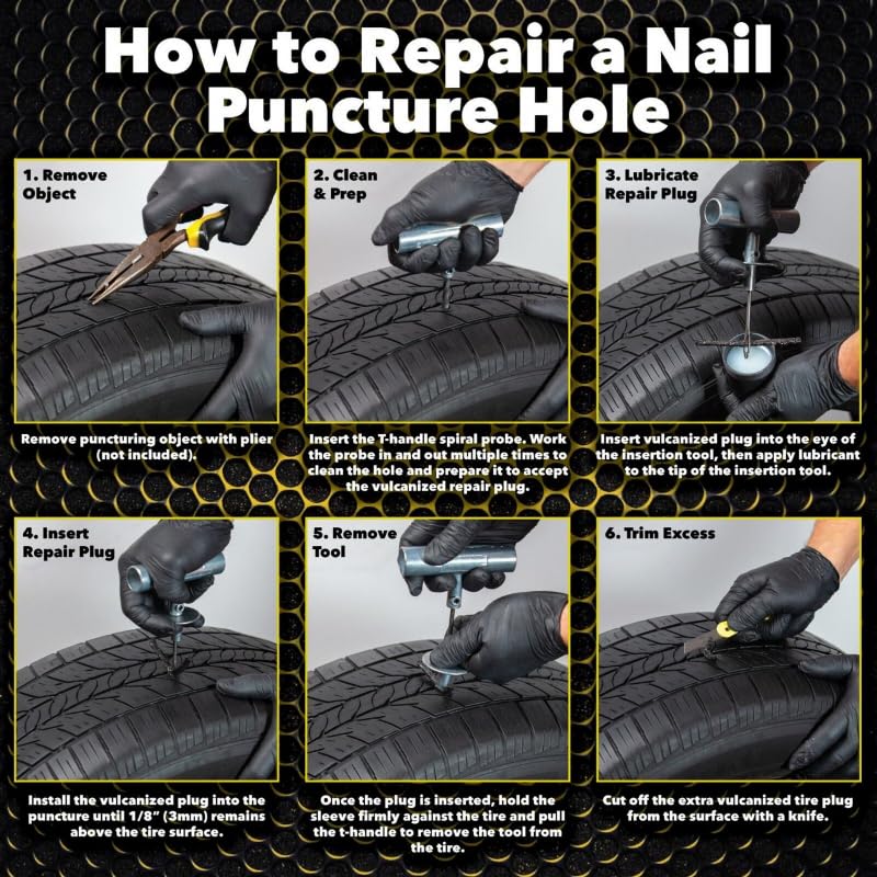 Tire Plug Kit 66 Piece - Pro Heavy Duty Flat Tire Repair Tool Kit - Fix for Car Truck Motorcycle ATV RV Jeep & More - All in One Puncture Repair Kit