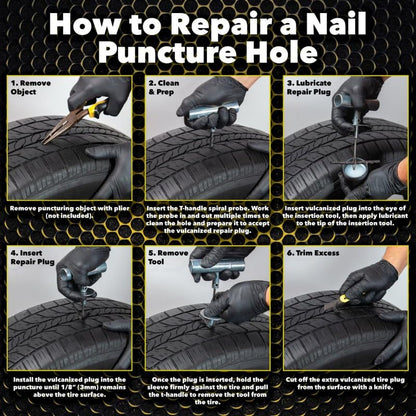 Tire Plug Kit 66 Piece - Pro Heavy Duty Flat Tire Repair Tool Kit - Fix for Car Truck Motorcycle ATV RV Jeep & More - All in One Puncture Repair Kit