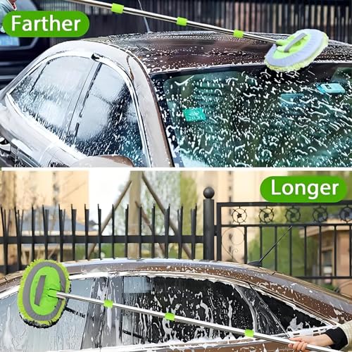WillingHeart 63" Car Wash Mop Brush Tool Mitt with Long Handle Length More Suitable for Washing Cars Truck, SUV, RV, Trailer, 2 in 1 Chenille Microfiber Duster Not Hurt Paint Scratch Free, Green - color: Green